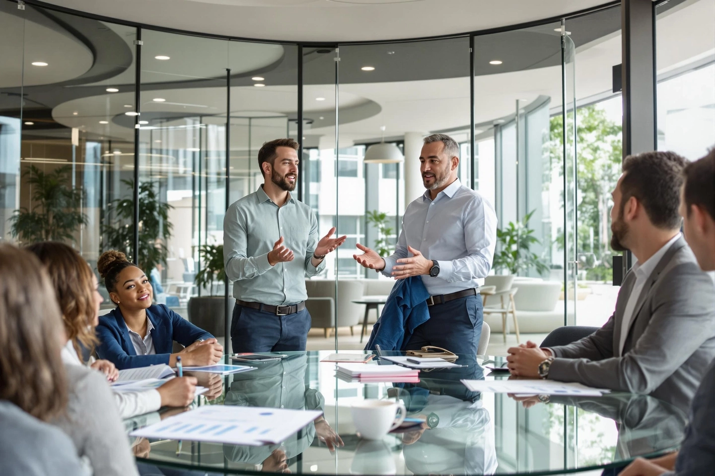 Group of professionals having a meeting in a modern office.